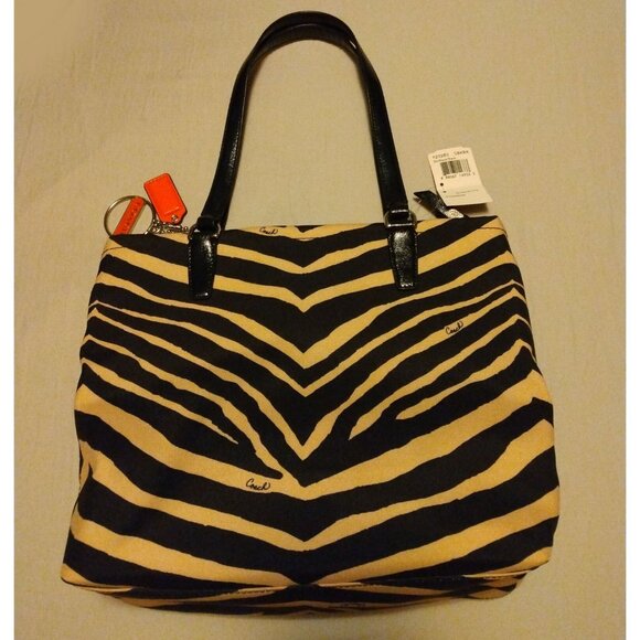 Coach Zebra Print Canvas Tote Purse K1380-F23283 Black and Tan - Picture 7 of 13